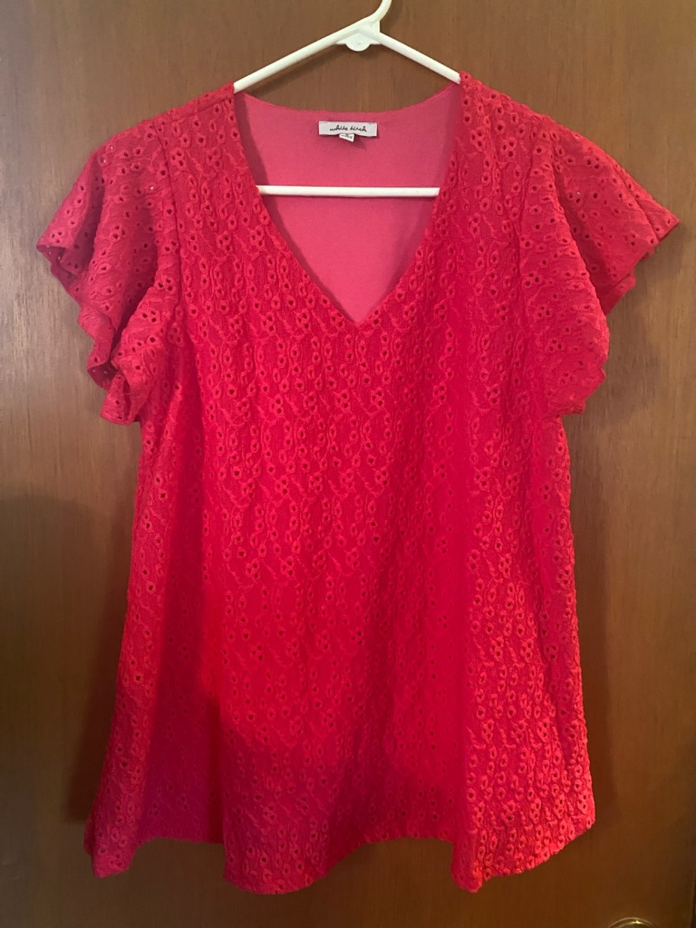White Birch Hot Pink Eyelet Lace V-Neck Flutter Sleeve Blouse